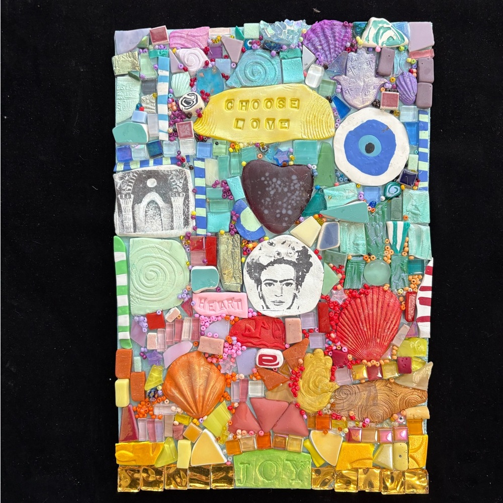Handmade Clay Mosaic Art “Choose Love” Polymer Clay Original On Wood  12”x8”